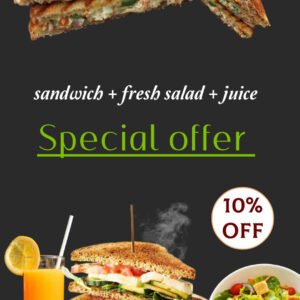 Veg sandwich + Fresh salad + juice